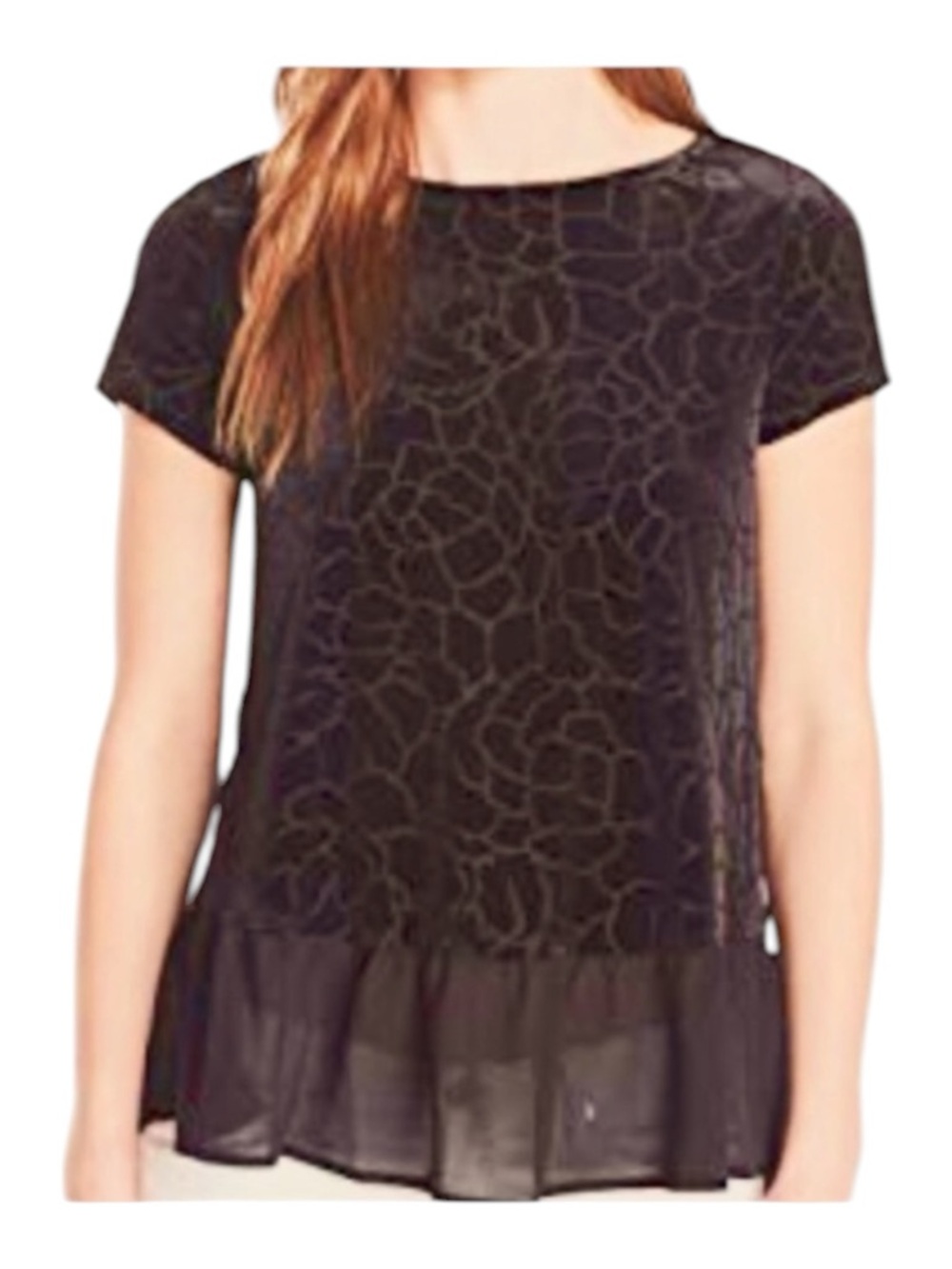 Adrianna Papell Tunic Top Floral Velvet Burnout Black- M